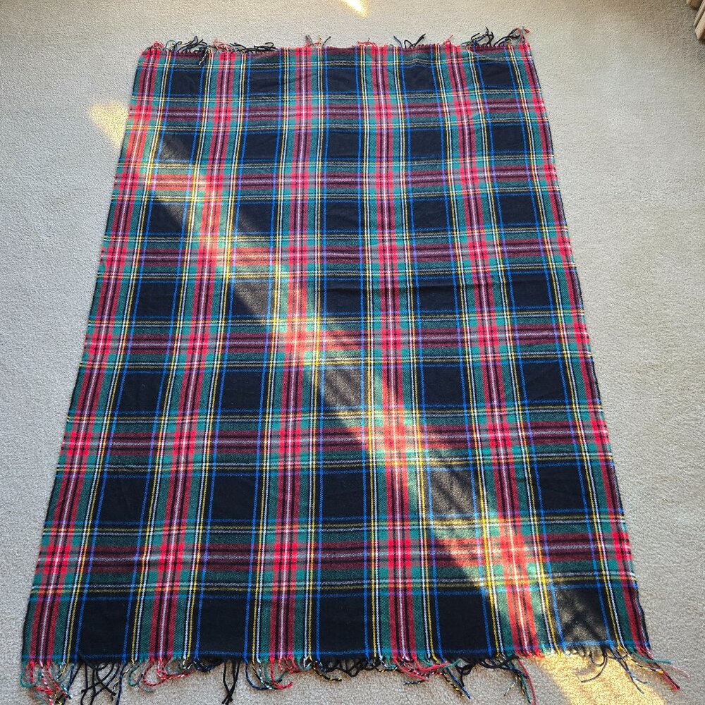 Oversized Tartan Plaid Wool Blend Wrap Scarf